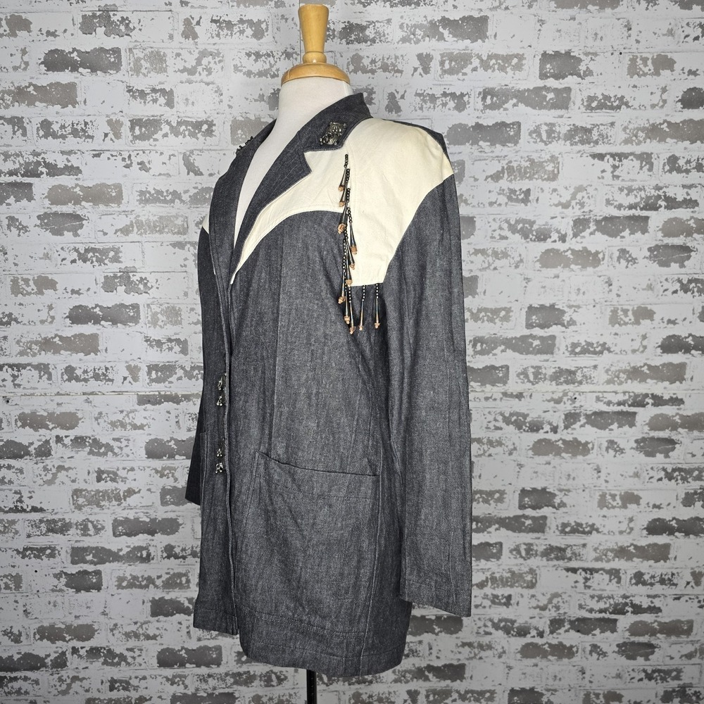 Vintage PG Collections Ginger Bort Womens Western Denim Blazer Beaded Sz 4 USA
